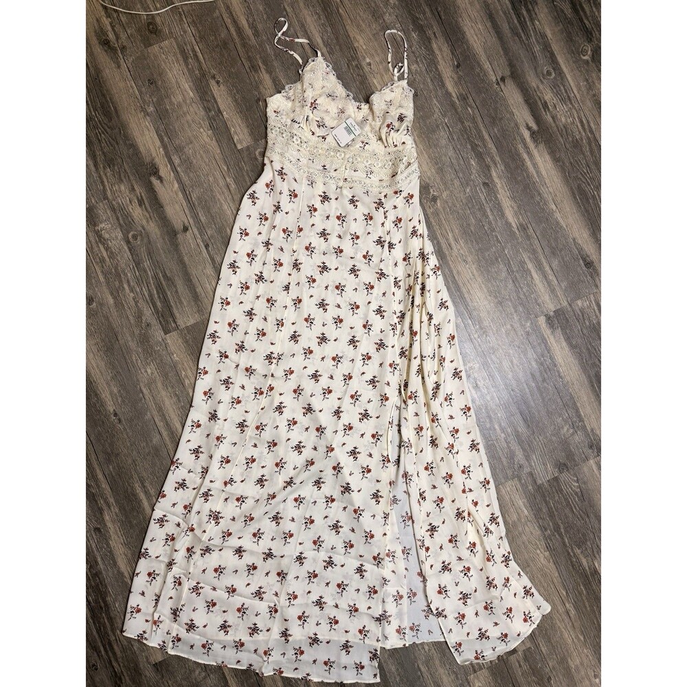 Free People Floral Lg Maxi Dress Ivory Boho Cottagecore Fairycore Romantic NWT